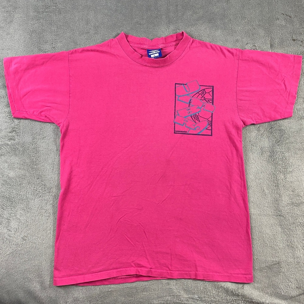 Umbro T-Shirt Mens L Pink Vintage 90s Single Stitch Made in USA Graphic Tee